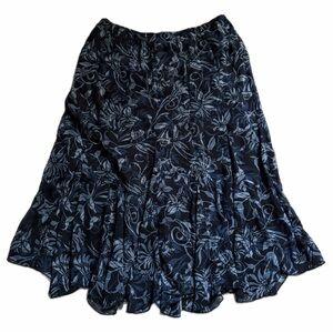 Encore Black Blue Floral Chiffon Maxi Skirt Sheer Overlay 90s Fashion